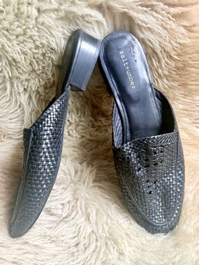 Salt + Umber Black Woven Leather Mule